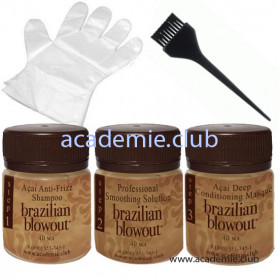 Пробный набор (Очищающий шампунь + Кератин + Маска + Перчатки + Кисточка) для выпрямления волос Brazilian Blowout, 3*40 мл
